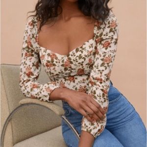 Reformation Smocked floral long sleeve